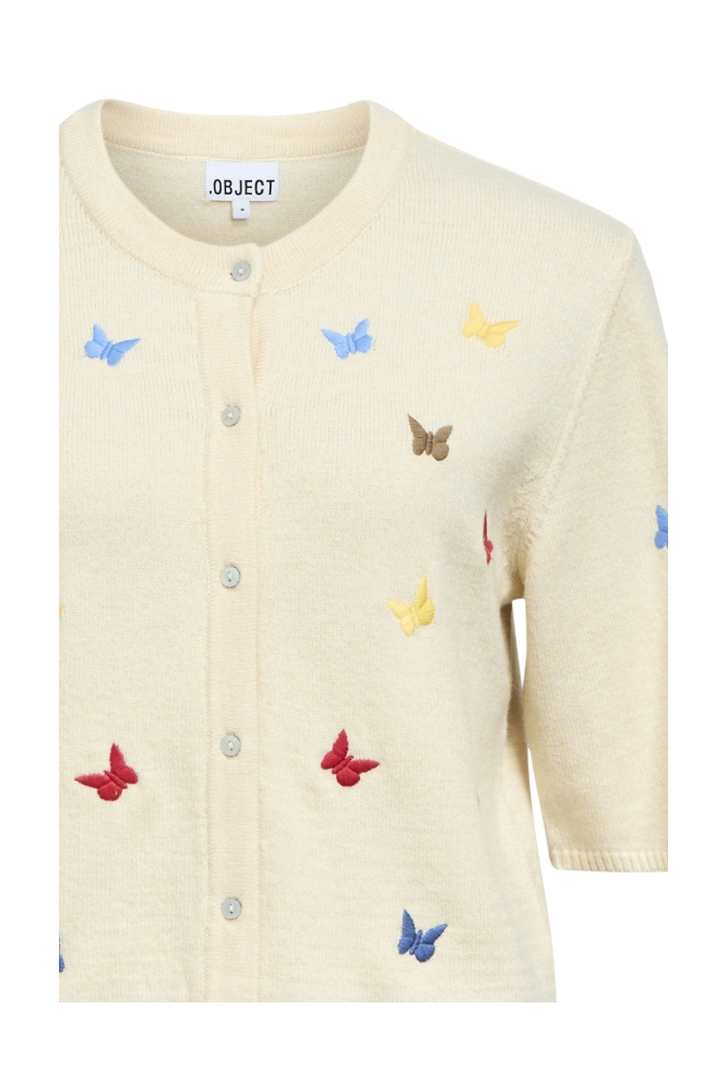 OBJTHESS 3/4 SLEEVE CARDIGAN REP 23040627 SANDSHELL/BUTTERFLY